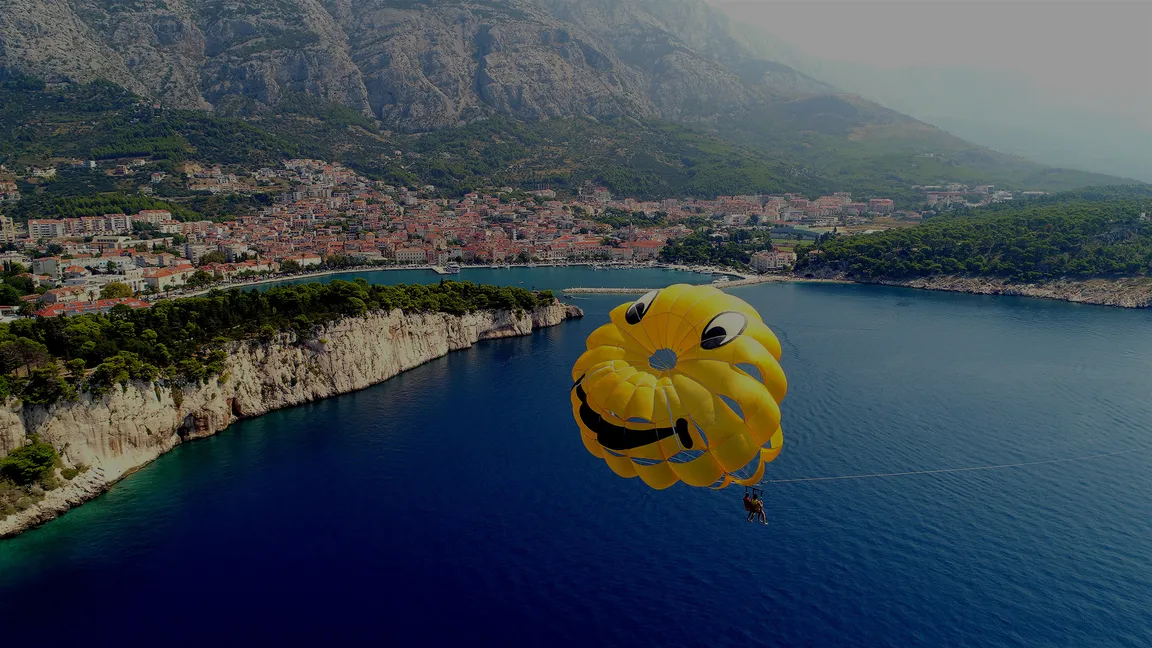 Aerial view of parasailing in Makarska
